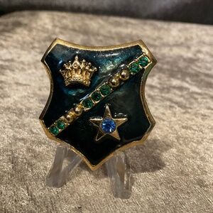 Vintage Green and Gold Coat of Arms Brooch